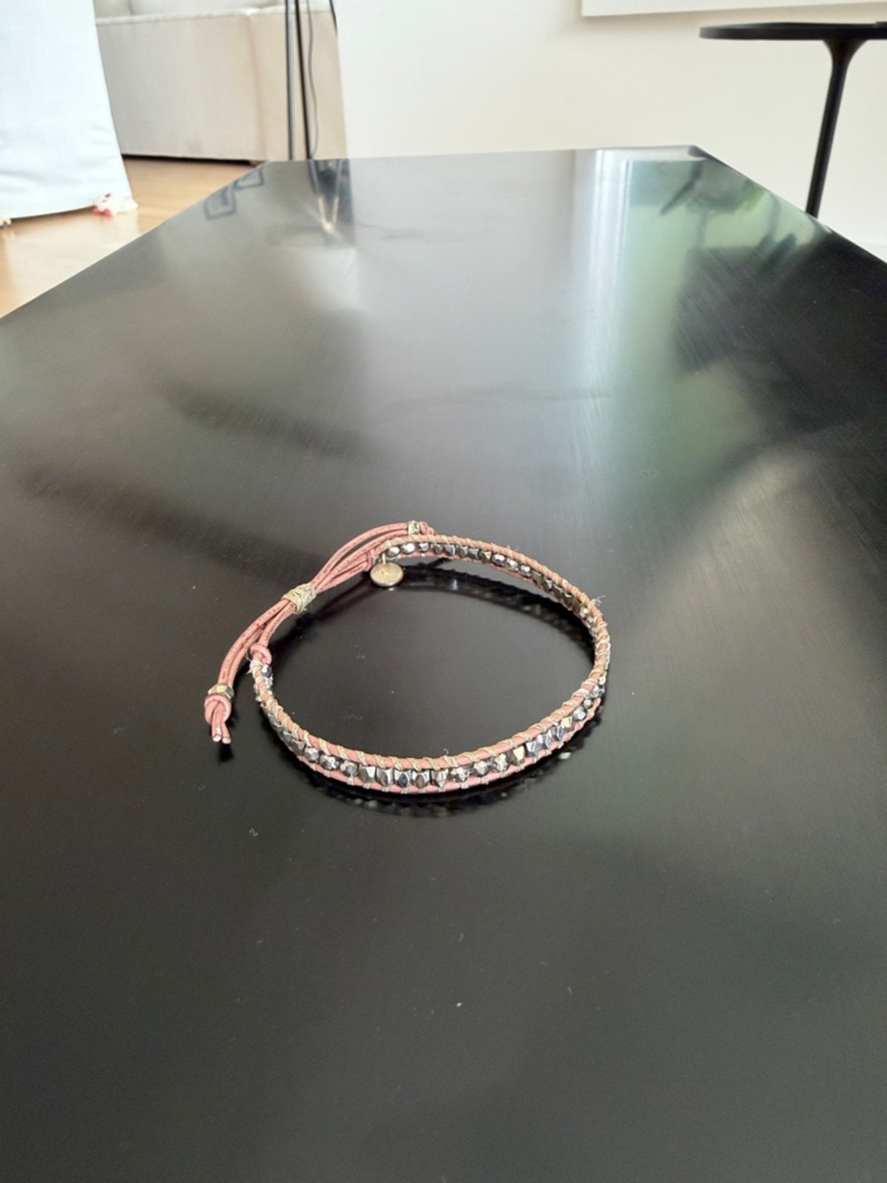 Stella & Dot tan and Silver Beaded adjustable Bracelet